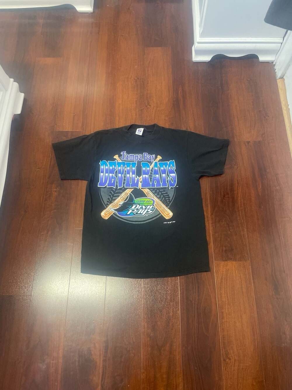 Vintage 1997 Tampa Bay Devil Rays MLB T-Shirt Logo 7 Black Size Large